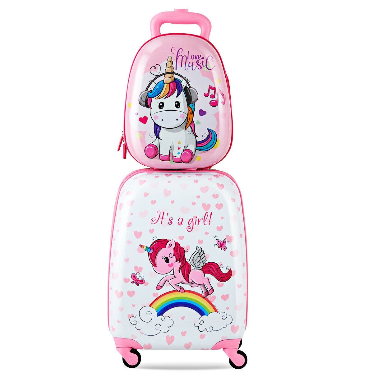 "Destination: UNICORN LAND!" 2pc Kids Carry On Rolling Trolley Luggage Set
