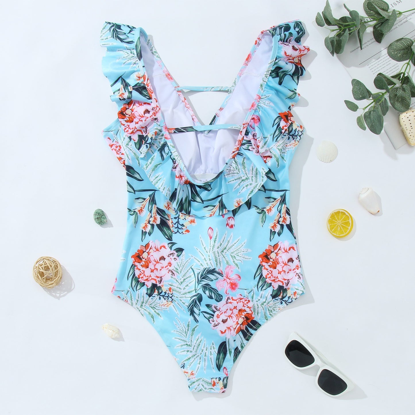 "Sea You Soon" Leaf Floral Print Matching Family Swimwear