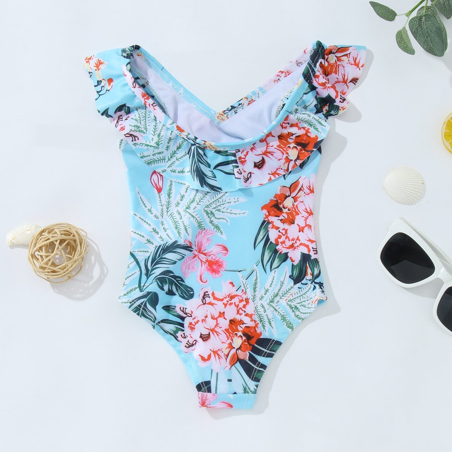 "Sea You Soon" Leaf Floral Print Matching Family Swimwear