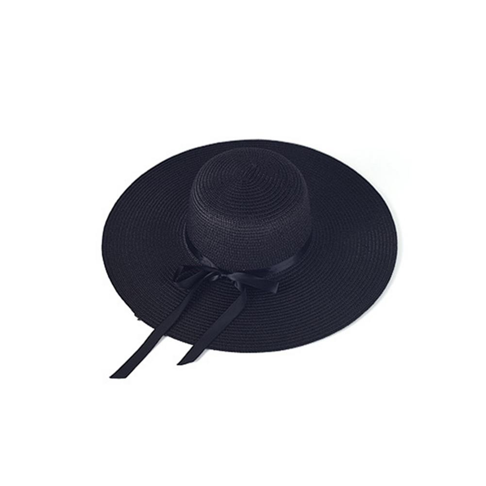 Foldable Wide Brim Floppy Bowknot Straw Cap