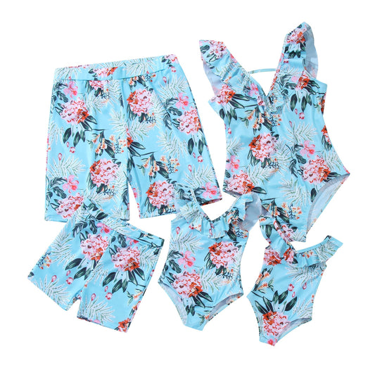 "Sea You Soon" Leaf Floral Print Matching Family Swimwear